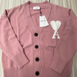 Ami Pink Cardigan with Heart Motif